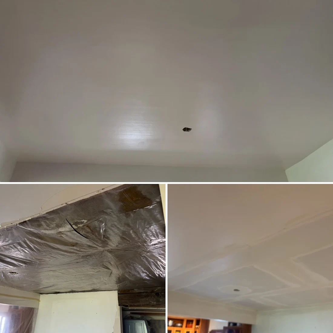 Views of ceiling repair and finishing.