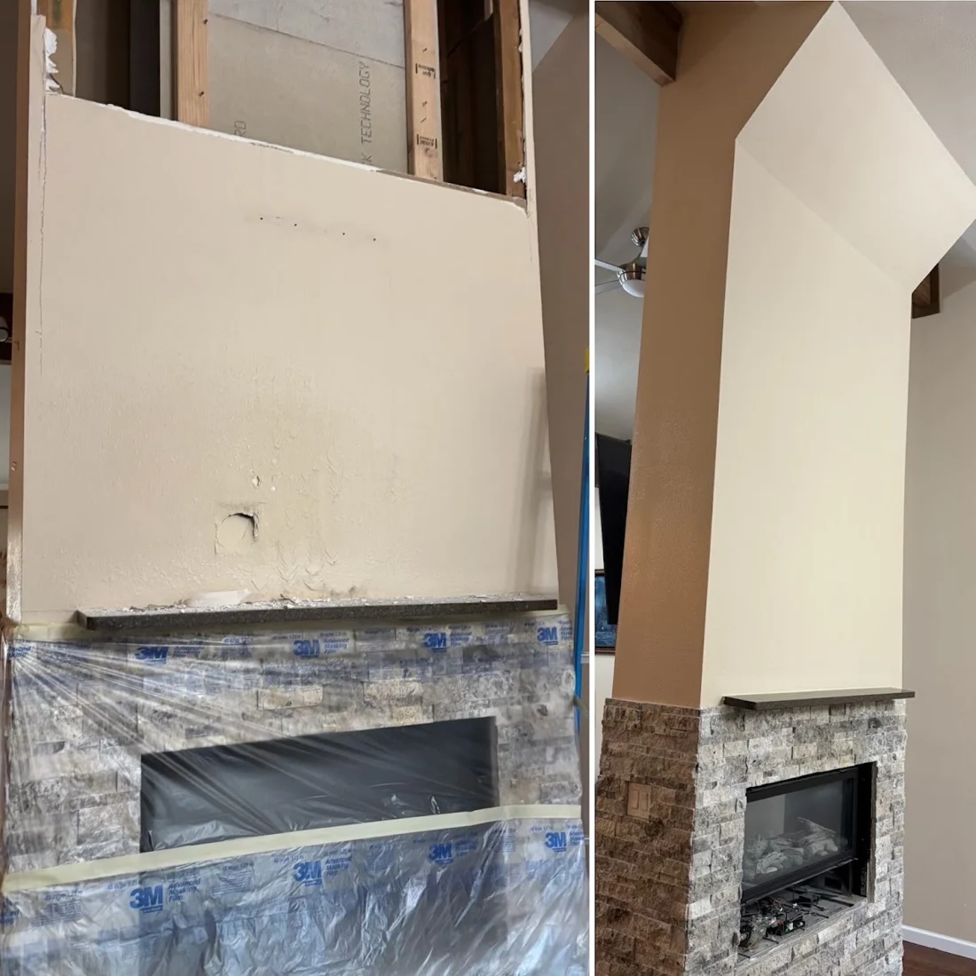 Wall repair and the finished surface.