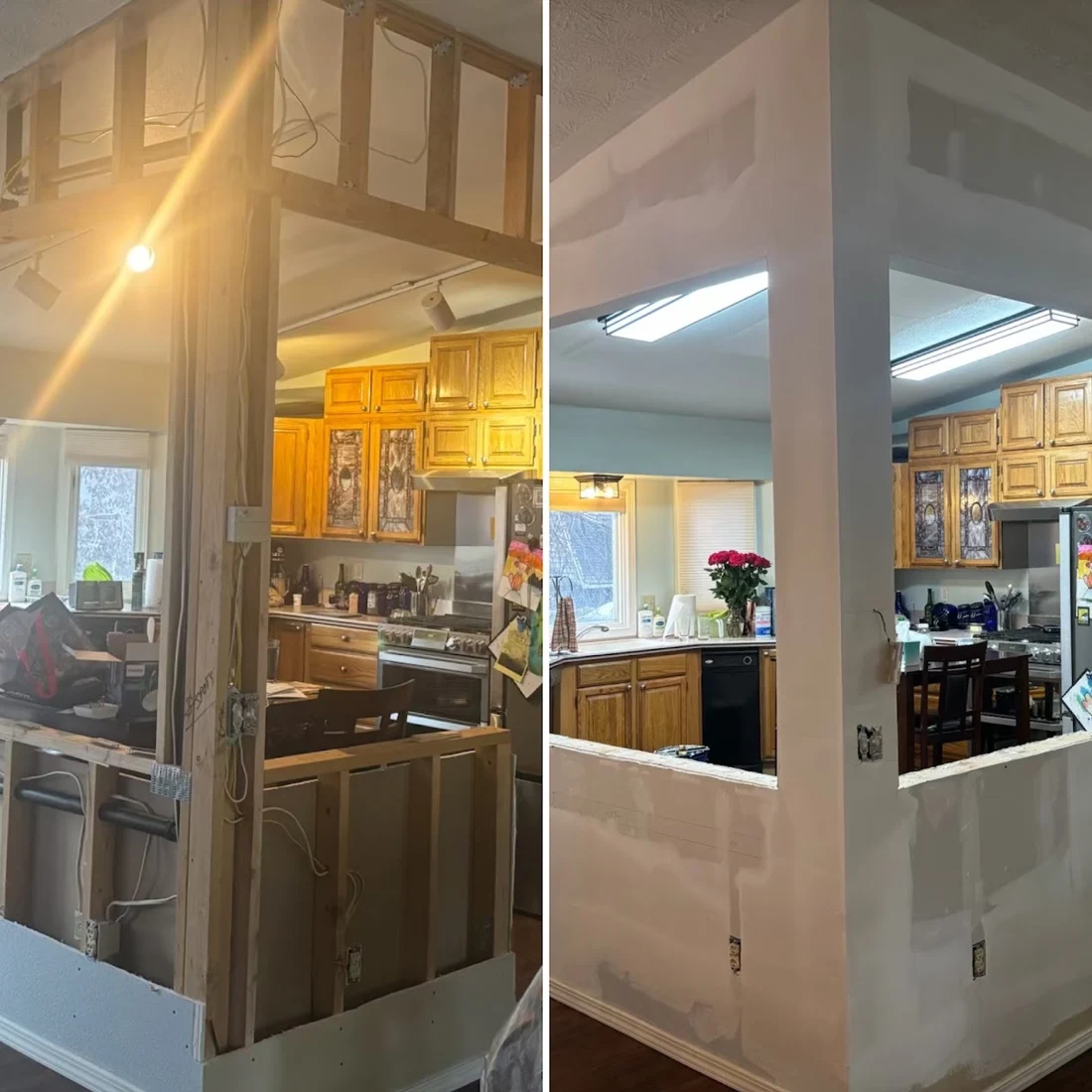 Joint finishing around an existing kitchen opening.